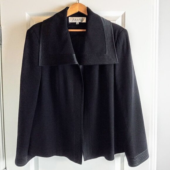 Perla de Pari Jackets & Blazers - Perla de Pari Black Crepe Satin Trim Coat Jacket